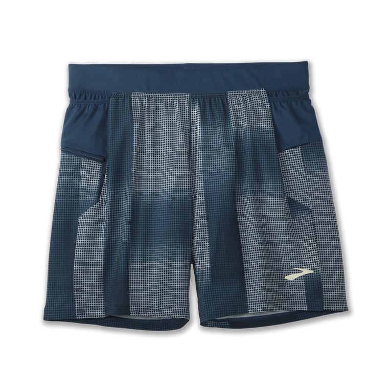 Brooks Sherpa 7 2-in-1 Running Shorts - Men's - Indigo Rush Altitude Print (85421-YCIL)